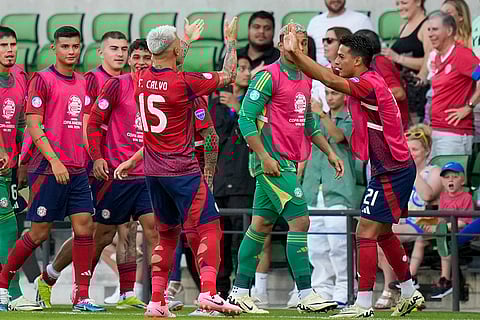 Francisco Calvo (15) celebrates his goal against Paraguay